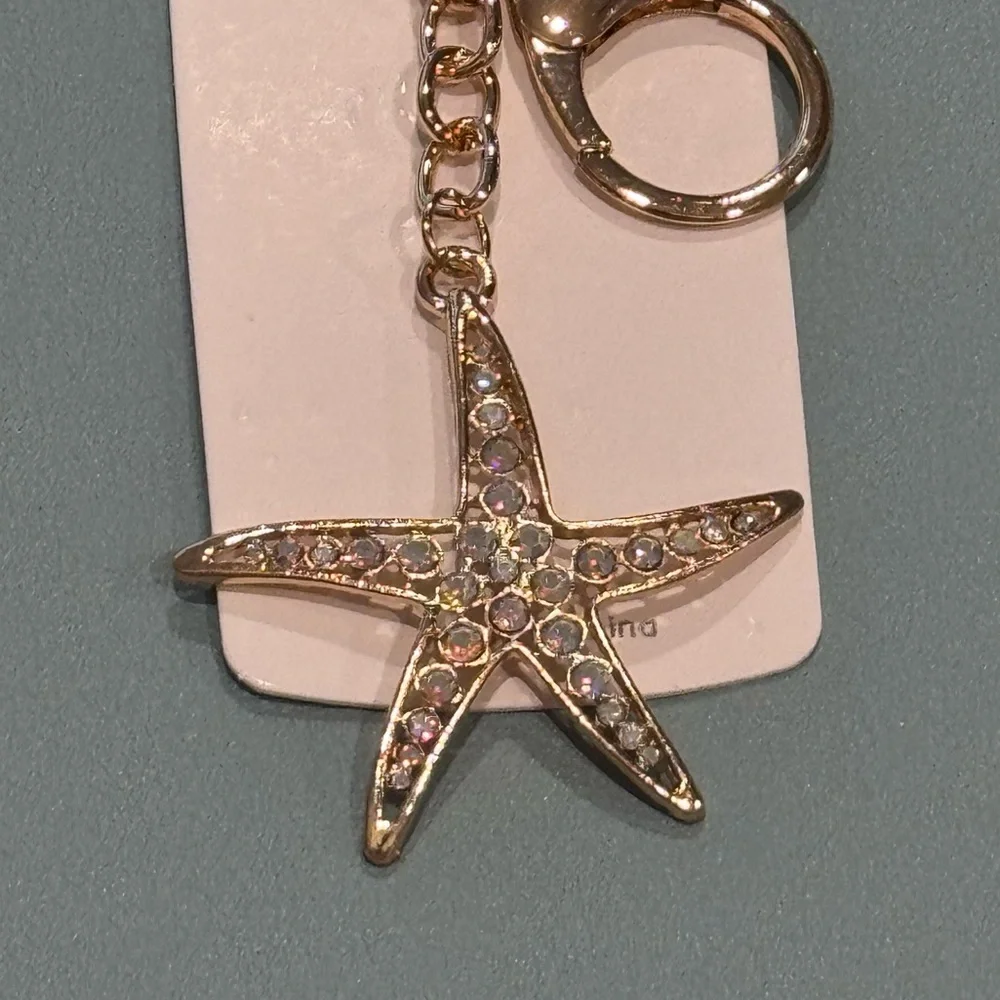 BAG CHARM Mint Starfish Keychain Sparkly Crystal Sea Star Iridescent & Gold